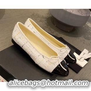 Low Price Chanel Tweed & Leather Ballerinas 112289 White/Black