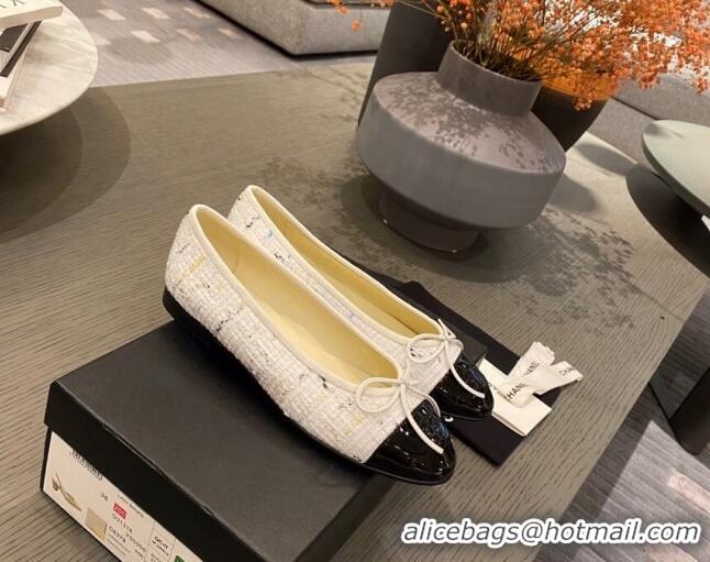 Low Price Chanel Tweed & Leather Ballerinas 112289 White/Black