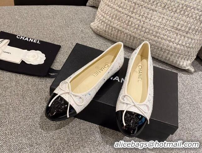 Low Price Chanel Tweed & Leather Ballerinas 112289 White/Black