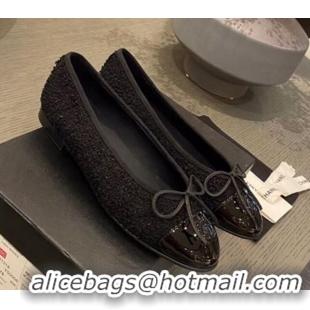 Popular Style Chanel Tweed & Grosgrain Ballerinas 112291 All Black