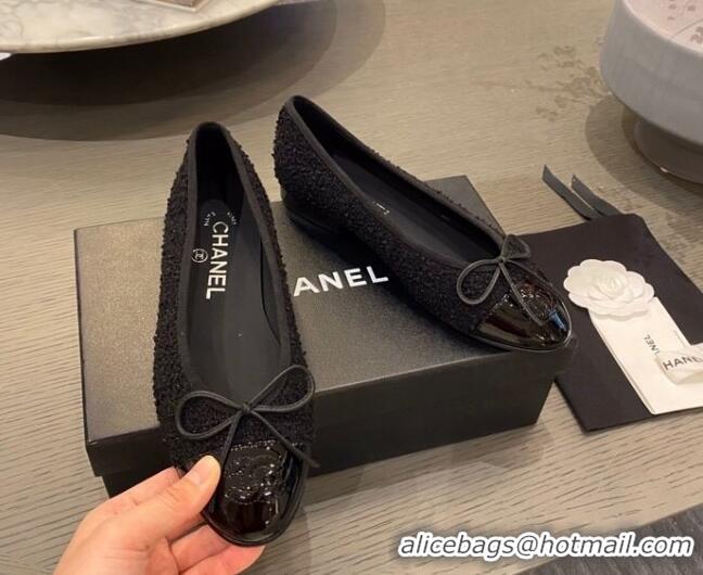 Popular Style Chanel Tweed & Grosgrain Ballerinas 112291 All Black