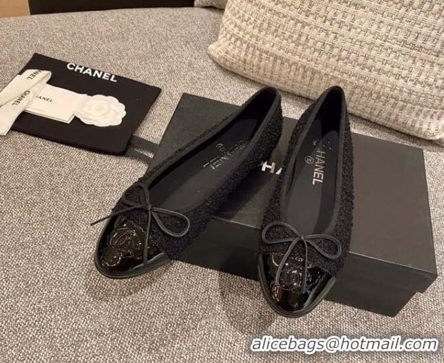 Popular Style Chanel Tweed & Grosgrain Ballerinas 112291 All Black