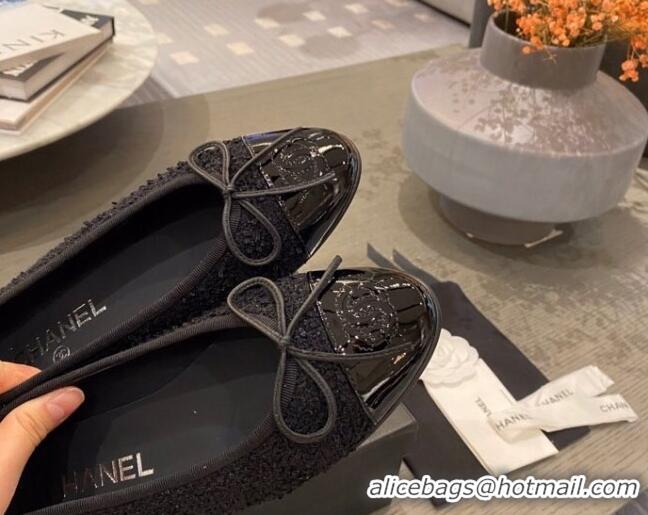 Popular Style Chanel Tweed & Grosgrain Ballerinas 112291 All Black