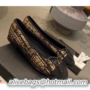 Good Product Chanel Tweed & Grosgrain Ballerinas 112292 Black/Gold