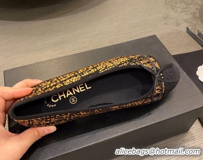 Good Product Chanel Tweed & Grosgrain Ballerinas 112292 Black/Gold