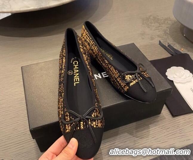 Good Product Chanel Tweed & Grosgrain Ballerinas 112292 Black/Gold