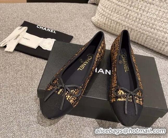 Good Product Chanel Tweed & Grosgrain Ballerinas 112292 Black/Gold