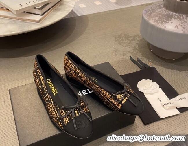 Good Product Chanel Tweed & Grosgrain Ballerinas 112292 Black/Gold