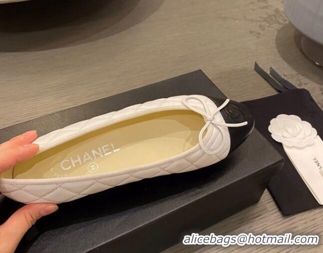 Best Luxury Chanel Quilted Leather Ballerinas 112293 White/Gold