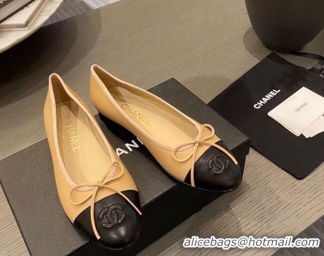 Super Quality Chanel Tweed & Grosgrain Ballerinas 112295 Beige/Black