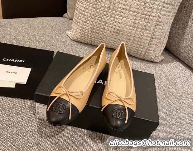 Super Quality Chanel Tweed & Grosgrain Ballerinas 112295 Beige/Black