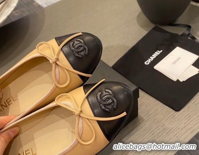 Super Quality Chanel Tweed & Grosgrain Ballerinas 112295 Beige/Black