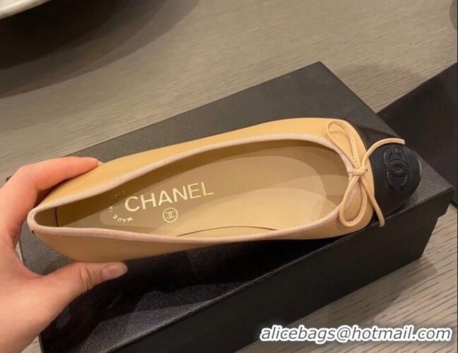 Super Quality Chanel Tweed & Grosgrain Ballerinas 112295 Beige/Black