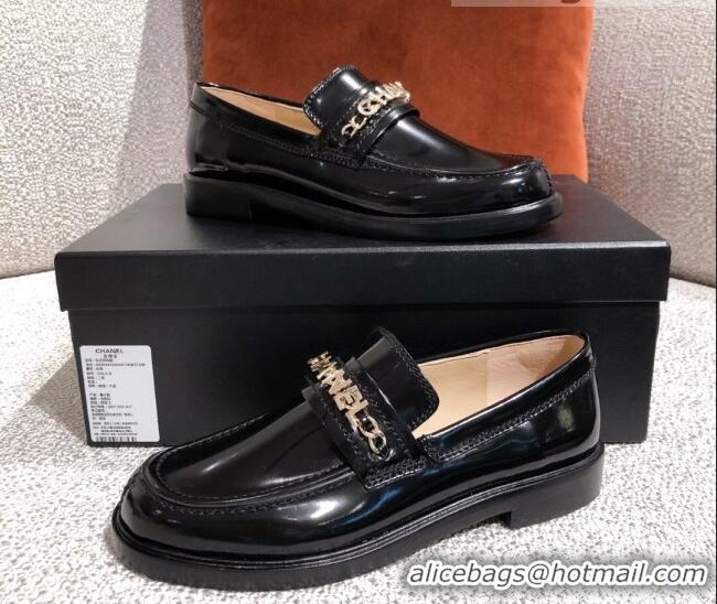 New Design Chanel Patent Calfskin Loafers G37430 Black