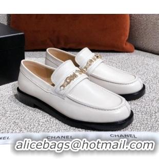 Best Quality Chanel Shiny Calfskin Loafers G37430 White