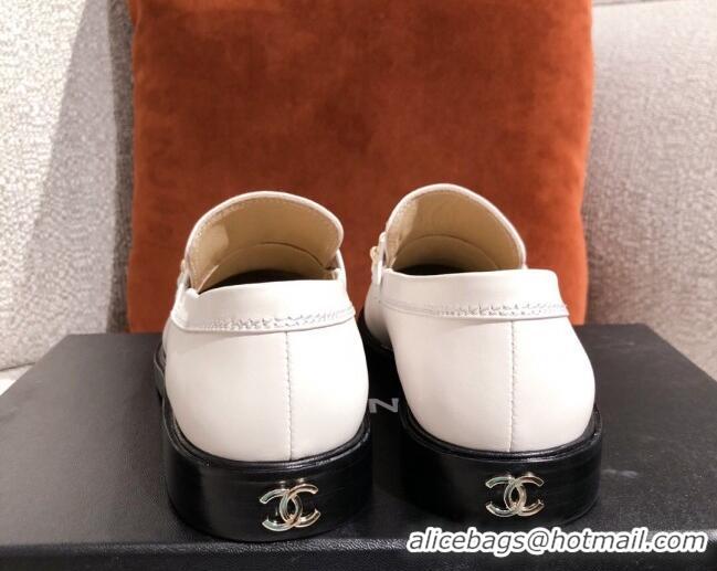 Best Quality Chanel Shiny Calfskin Loafers G37430 White