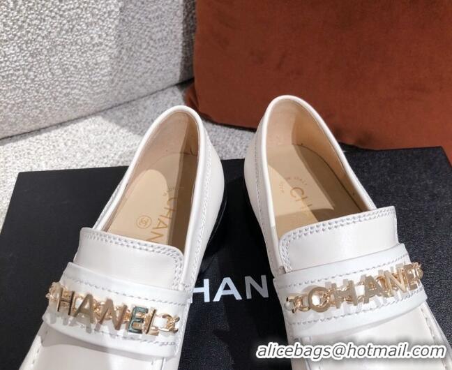 Best Quality Chanel Shiny Calfskin Loafers G37430 White