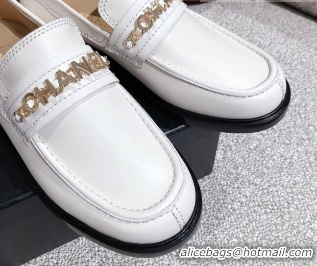 Best Quality Chanel Shiny Calfskin Loafers G37430 White