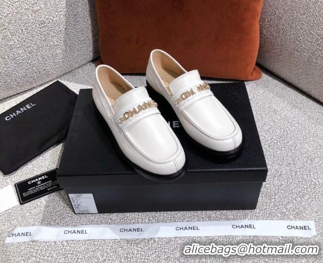 Best Quality Chanel Shiny Calfskin Loafers G37430 White