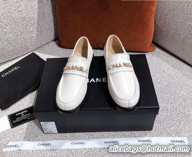 Best Quality Chanel Shiny Calfskin Loafers G37430 White