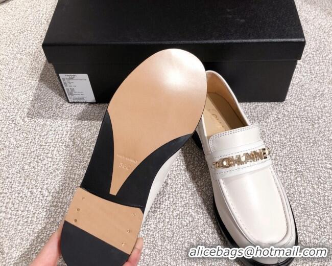 Best Quality Chanel Shiny Calfskin Loafers G37430 White