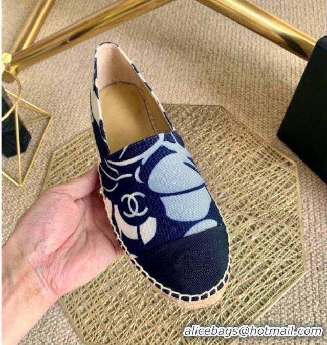 AAAAA Chanel Print Espadrilles Navy Blue 112302