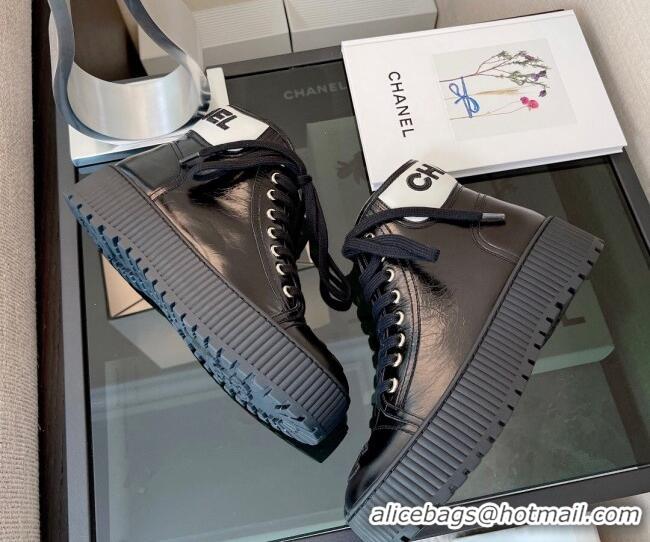 Low Price Chanel Lambskin Lace-ups Ankle Boots G38091 Black