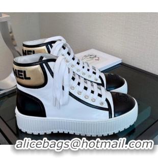 Top Quality Chanel Lambskin Lace-ups Ankle Boots G38091 White