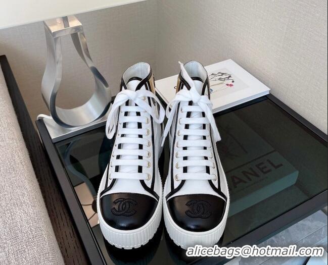 Top Quality Chanel Lambskin Lace-ups Ankle Boots G38091 White