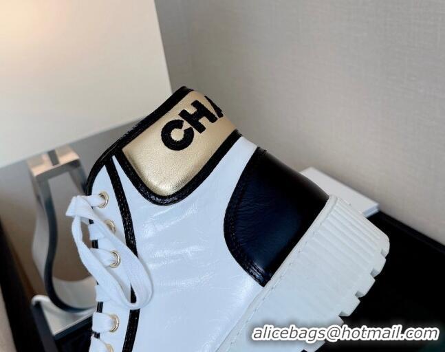 Top Quality Chanel Lambskin Lace-ups Ankle Boots G38091 White