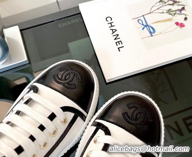 Top Quality Chanel Lambskin Lace-ups Ankle Boots G38091 White