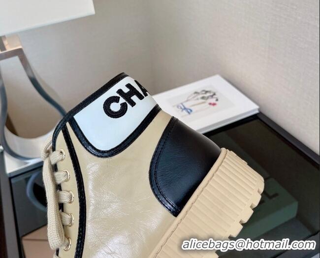 Affordable Price Chanel Lambskin Lace-ups Ankle Boots G38091 Beige 