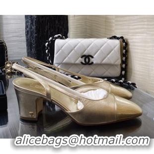 New Style Chanel Calfskin Slingbacks Pumps 6.5cm G31318 Gold 