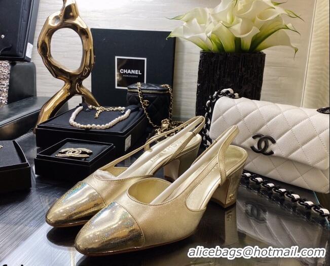 New Style Chanel Calfskin Slingbacks Pumps 6.5cm G31318 Gold 