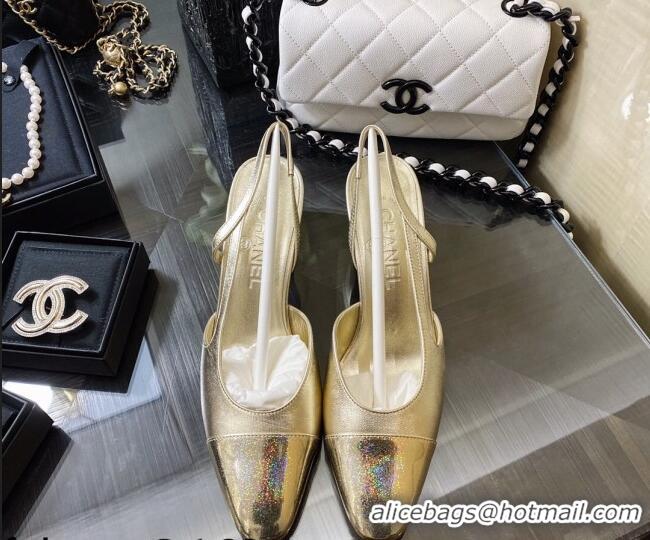 New Style Chanel Calfskin Slingbacks Pumps 6.5cm G31318 Gold 