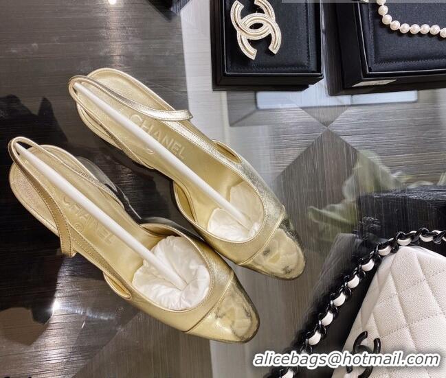 New Style Chanel Calfskin Slingbacks Pumps 6.5cm G31318 Gold 