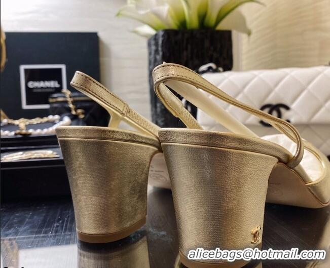 New Style Chanel Calfskin Slingbacks Pumps 6.5cm G31318 Gold 