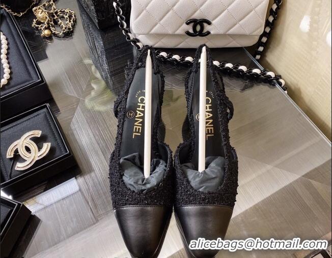 Best Luxury Chanel Tweed & Leather Slingbacks Pumps 6.5cm G31318 Black 