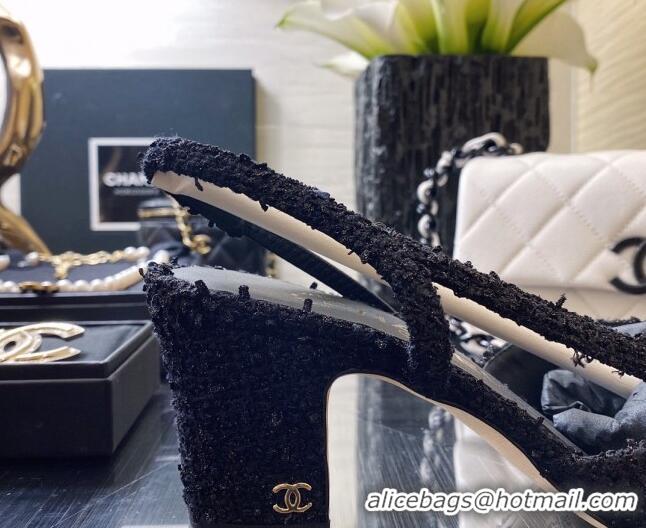 Best Luxury Chanel Tweed & Leather Slingbacks Pumps 6.5cm G31318 Black 