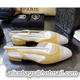 Super Quality Chanel Tweed & Leather Slingbacks Ballerinas Flat G31319 Yellow/White