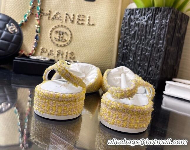 Super Quality Chanel Tweed & Leather Slingbacks Ballerinas Flat G31319 Yellow/White