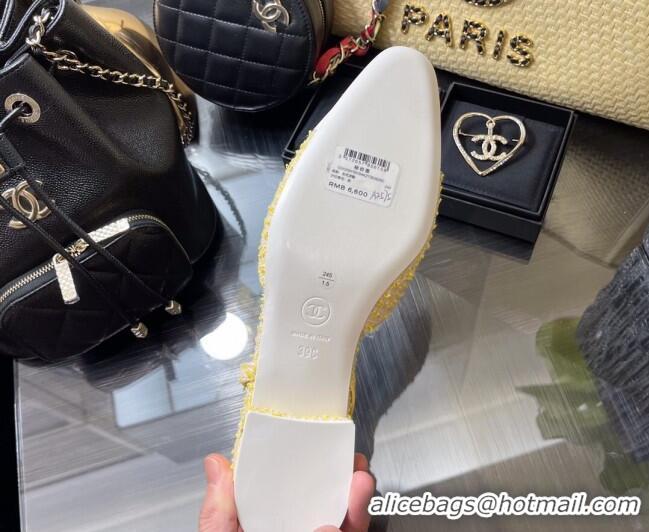 Super Quality Chanel Tweed & Leather Slingbacks Ballerinas Flat G31319 Yellow/White