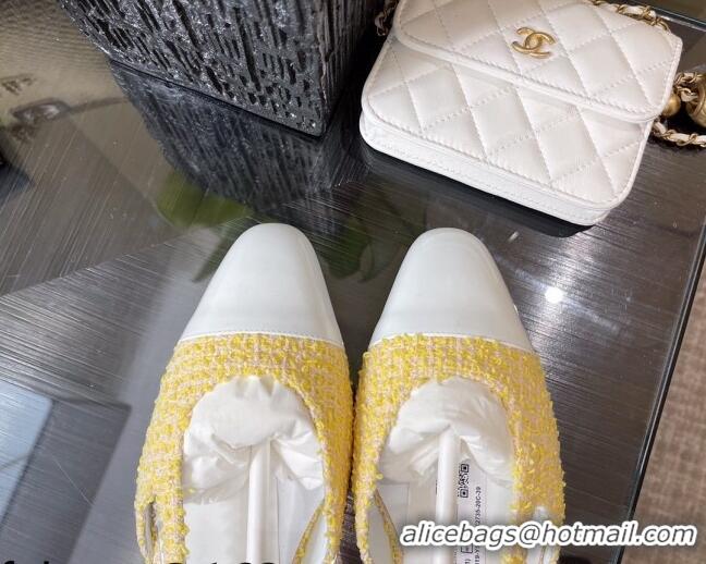 Super Quality Chanel Tweed & Leather Slingbacks Ballerinas Flat G31319 Yellow/White