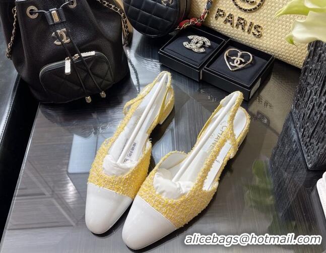 Super Quality Chanel Tweed & Leather Slingbacks Ballerinas Flat G31319 Yellow/White