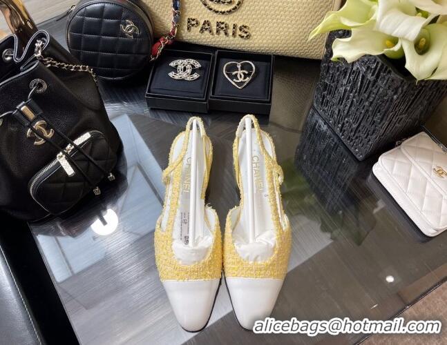 Super Quality Chanel Tweed & Leather Slingbacks Ballerinas Flat G31319 Yellow/White