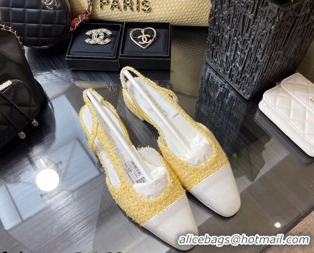 Super Quality Chanel Tweed & Leather Slingbacks Ballerinas Flat G31319 Yellow/White