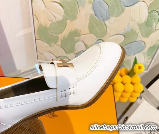 Best Luxury Hermes Dauphine Goatskin High Heel Pumps 8.5cm 091807 White/Gold