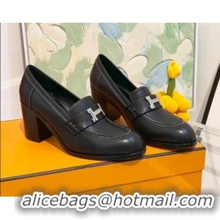 Super Quality Hermes Dauphine Goatskin High Heel Pumps 8.5cm 091807 Black/Silver