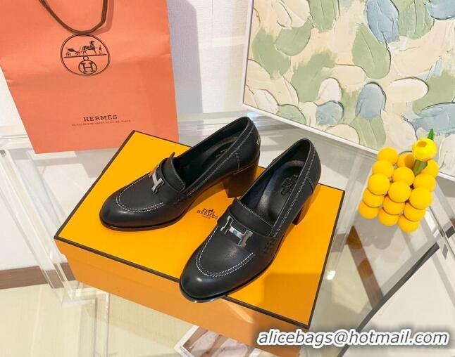 Super Quality Hermes Dauphine Goatskin High Heel Pumps 8.5cm 091807 Black/Silver