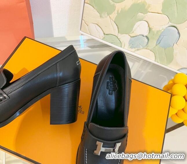 Super Quality Hermes Dauphine Goatskin High Heel Pumps 8.5cm 091807 Black/Silver